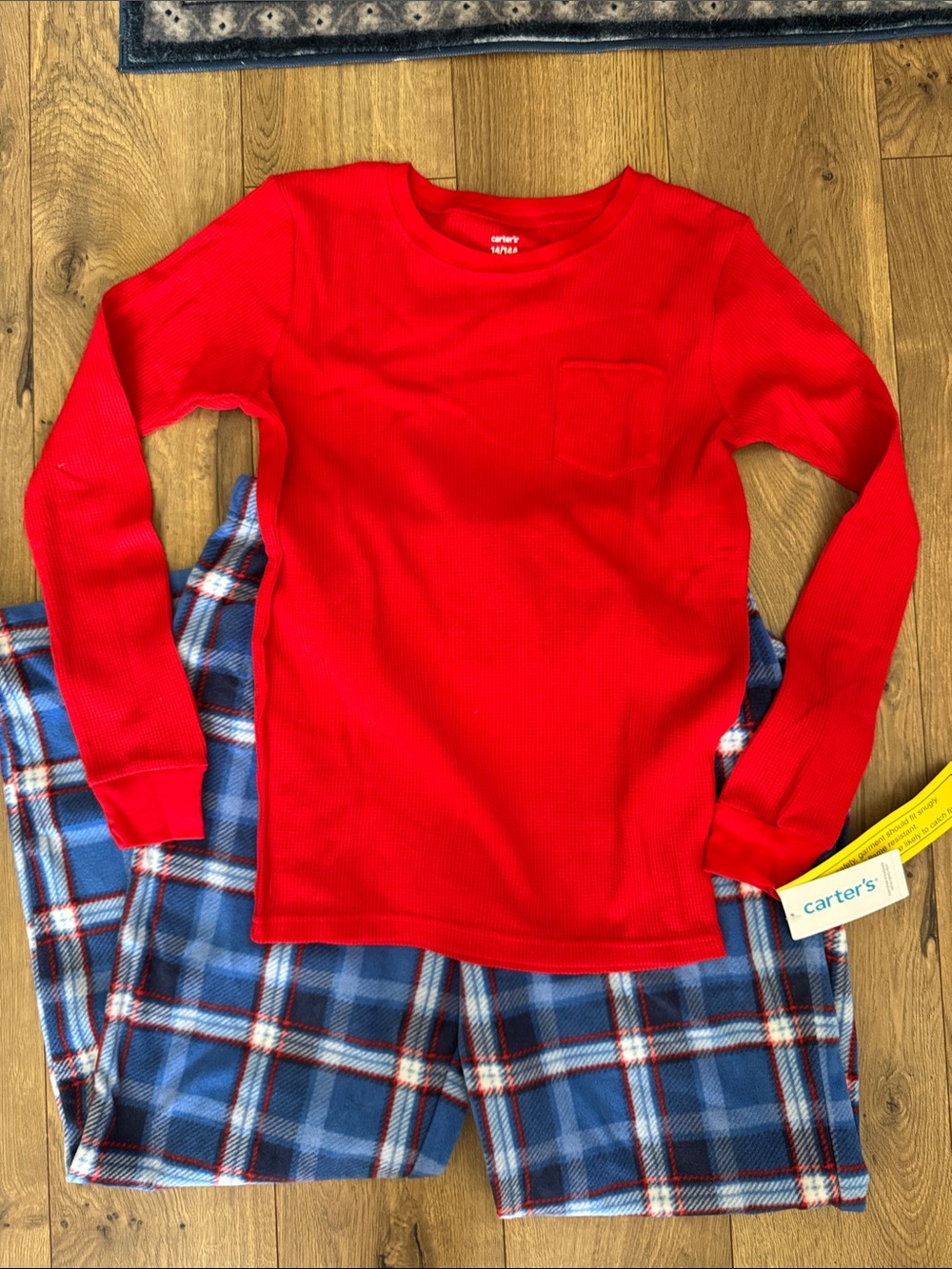 Carter's Red Thermal Top with Blue Soft Plaid Pajama Bottoms